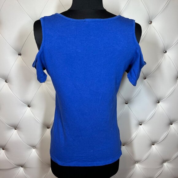 Ambience Women's Blue Cold Shoulder Top Size M - Picture 2 of 7